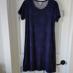 LuLaRoe Dark Blue Mini Dress Women's Size Small With Pockets Cupid & Hearts